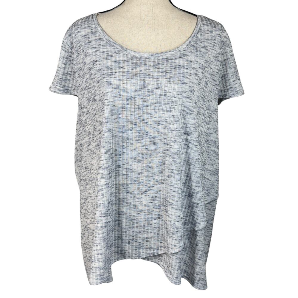 Cato SZ 26/28W Top Cap Sleeves Stretch Marled Hi-Low Hem Round Neck Gray Multi